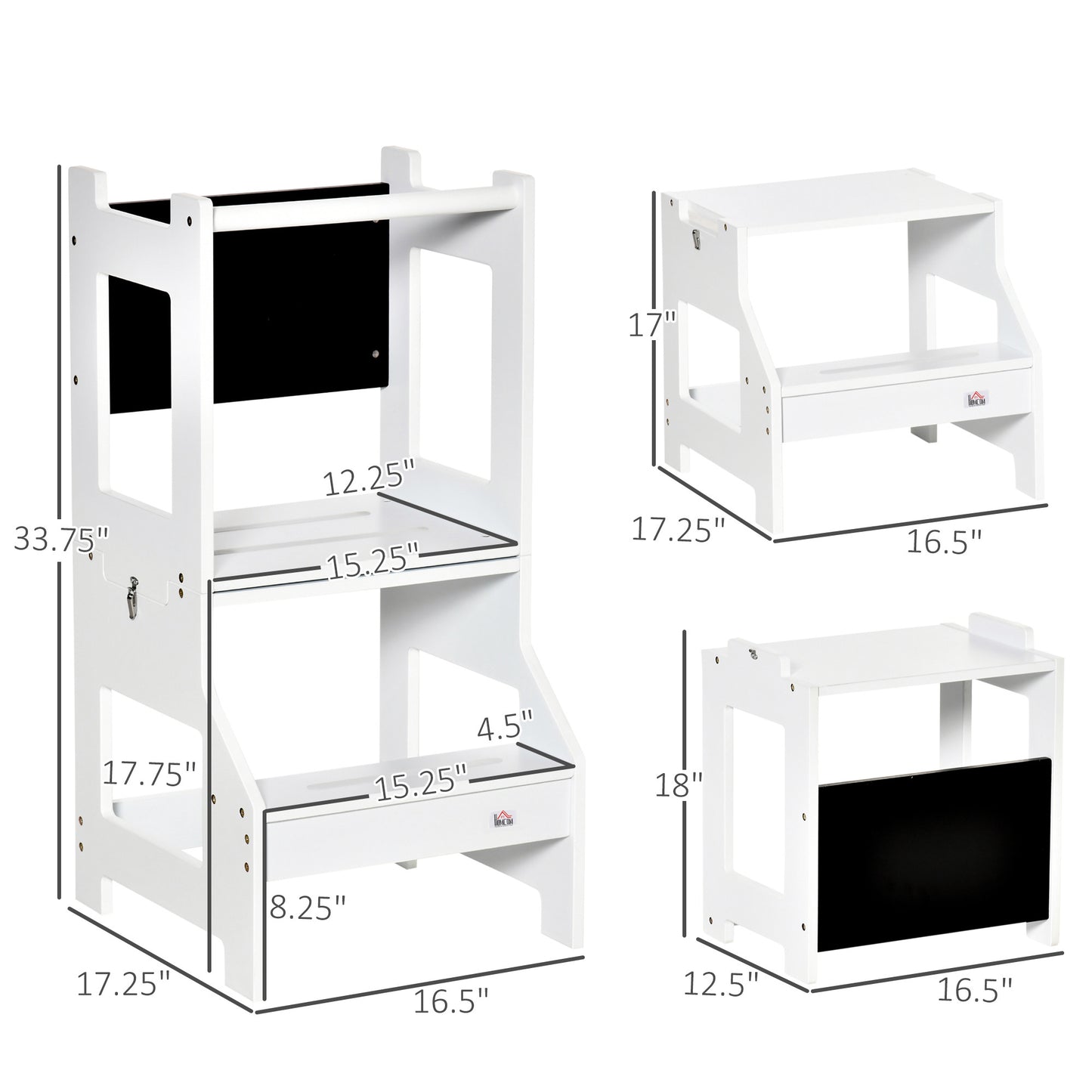 2-in-1 Versatile Wonder: Convertible Kids Step Stool to Table & Chair Set, Playful White Finish for Learning & Fun