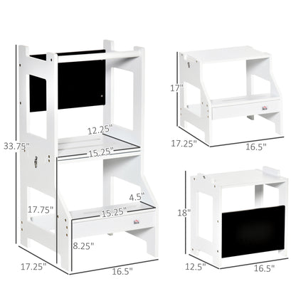 2-in-1 Versatile Wonder: Convertible Kids Step Stool to Table & Chair Set, Playful White Finish for Learning & Fun