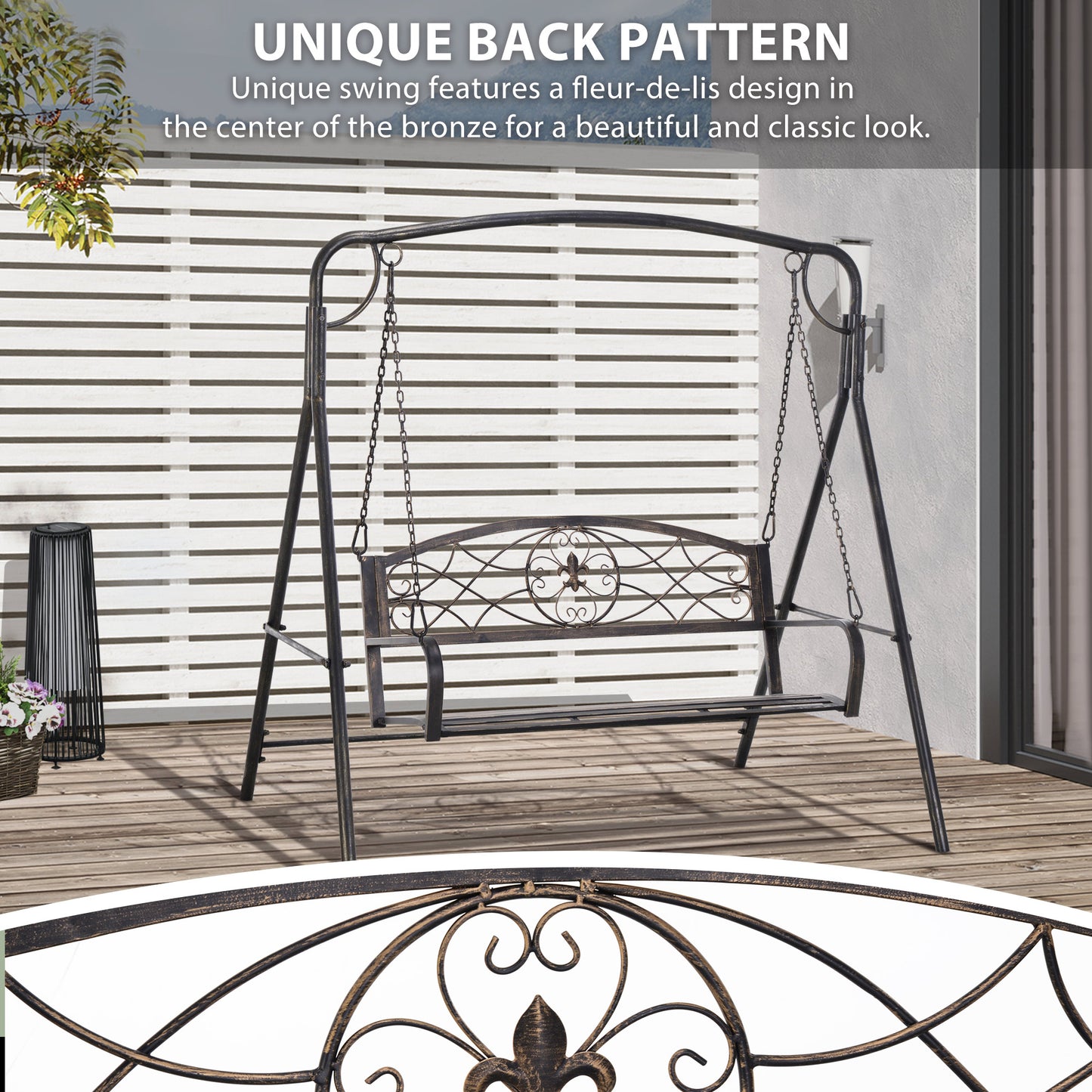 2 Seater Porch Swing Chair, Weather Resistant Outdoor Swing Seat with Metal Frame for Garden, Backyard, Lawn, Black Kids Crystal