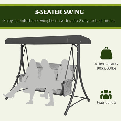 3 Person Outdoor Swing Chair - Adjustable Canopy for Optimal Shade, Comfortable Seating, Sleek Black