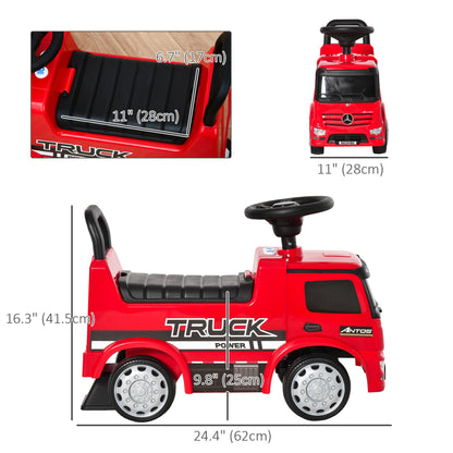 Mercedes-Benz Antos Licensed Kids Ride On Car, Foot to Floor Slider Baby Car with Steering Wheel, Horn, Headlight, Red