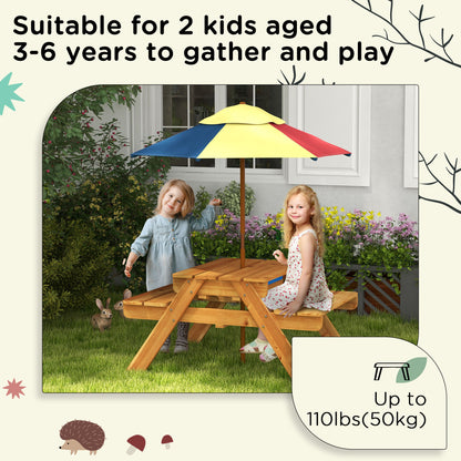 Toddler Water Table Kids Sand & Water Table with Removable Foldable Umbrella for Patio Lawn Garden, Aged 3-6 Years Old