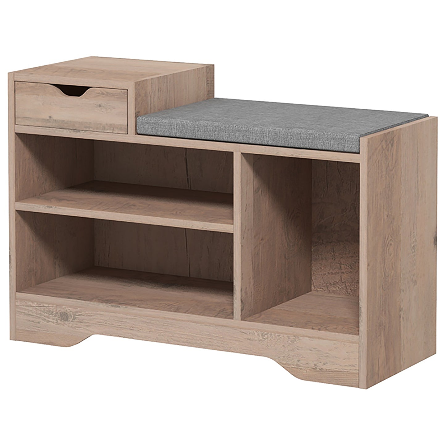 Upholstered Shoe Storage Bench, Hallway Shoe Storage with Seat, Drawer, 3 Open Shelves for Entryway, Grey Kids Crystal