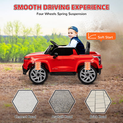 12V CHEVROLET SILVERADO EV RST Licensed Kids Car w/ Remote, Spring Suspension, Soft Start, Training Wheels, Red