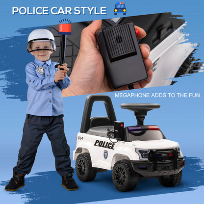 Kids Ride On Police Car Sliding Toy with Storage Megaphone Anti-Tip Device White