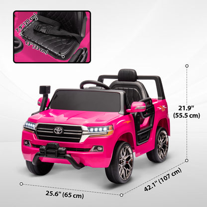 12V Toyota LAND CRUISER Licensed Kids Car w/ Remote Control, Four Wheel Spring Suspension, Soft Start, LED Light, Pink