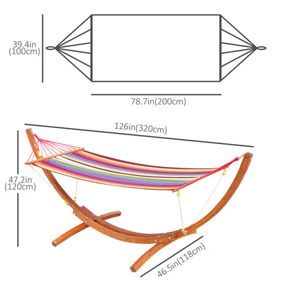 10' Outdoor Swing Hammock, Hammock with Wood Stand Rainbow Bed, Heavy Duty Roman Arc Hammock, Multi Color