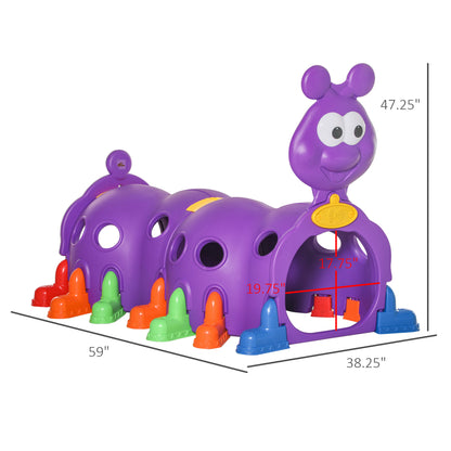 Caterpillar Tunnel Kids Climbing Play Structure Climb-N-Crawl Indoor Outdoor Toy for Toddlers 3-6 Years Purple
