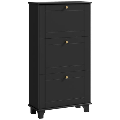 Narrow Shoe Storage 3 Flip Drawers Adjustable Shelves Shoe Organizer 12 Pairs Black Space Saving