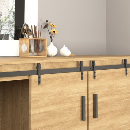 6ft Double Door Sliding Barn Door Hardware Kit for Cabinets Wardrobe TV Stand with Smooth Glide