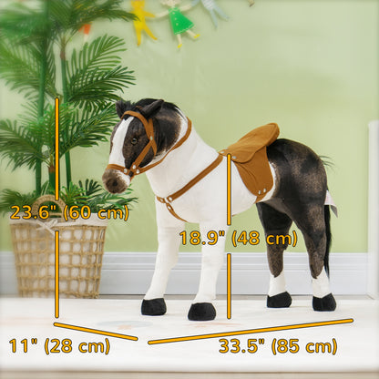 Standing Ride on Horse, Plush Pony Toy for Kids with Neighing Sound, Soft Padding, for Aged 3-8, Brown