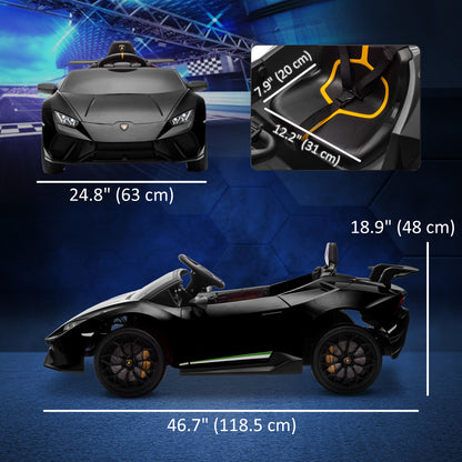 12V Lamborghini Huracan Licensed Kids Electric Car with Remote Control, Spring Suspension, Transport Wheels, Black