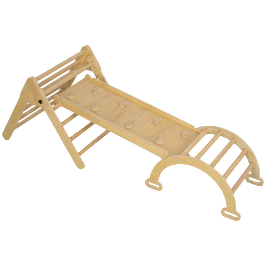 5 in 1 Pikler Triangle Set with Ladder, Ramp, Arch, for 18-48 months, Nature Wood Kids Crystal