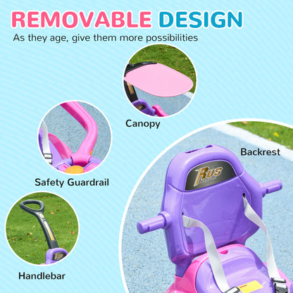 3 in 1 Kids Push Car Toddler Sliding Car, Foot to Floor Design with Music, Light, Handle, Removable Canopy, Pink