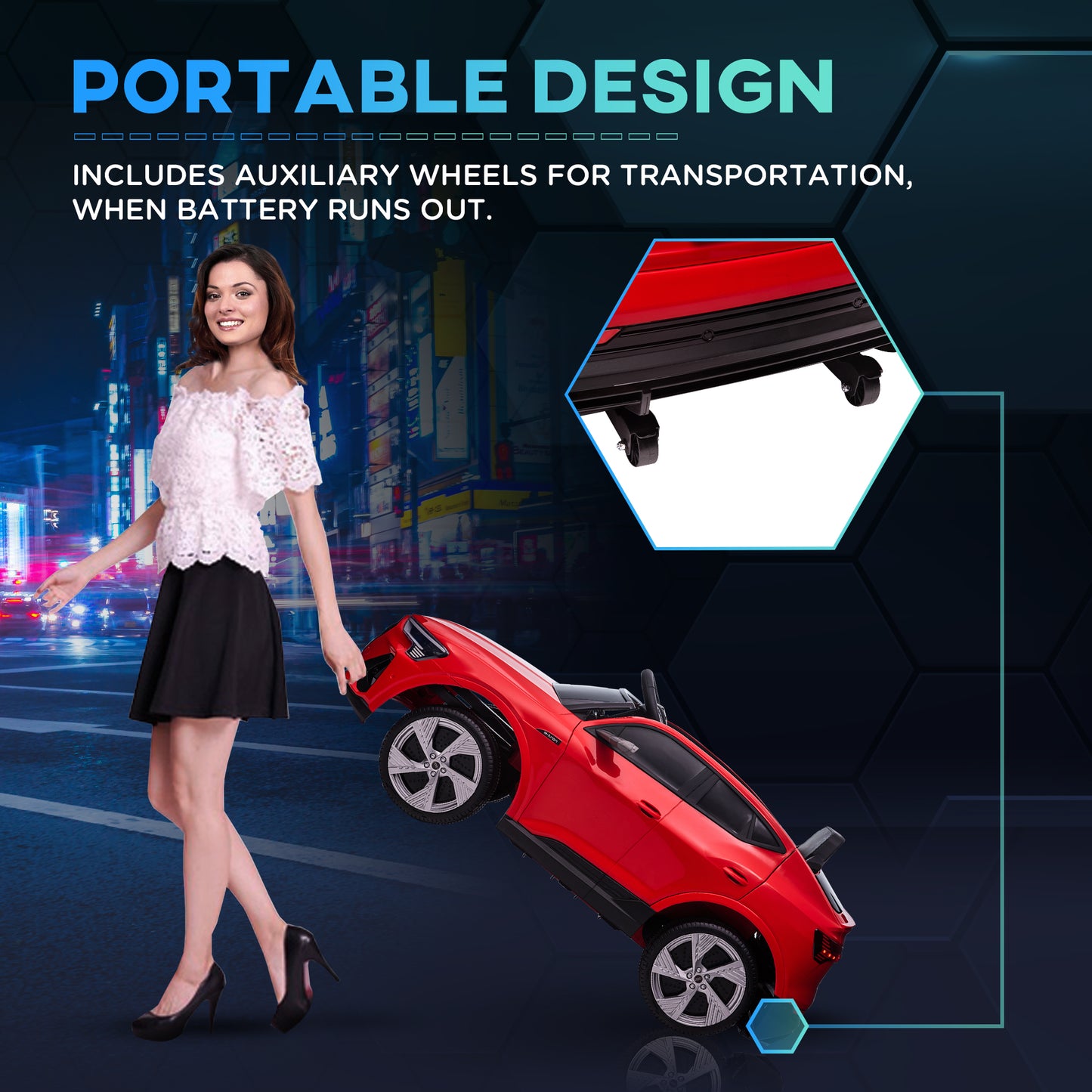 Kids Ride-On Audie Car: 12V Electric, Battery Powered, Remote Control, Safety Belt, Red Kids Crystal