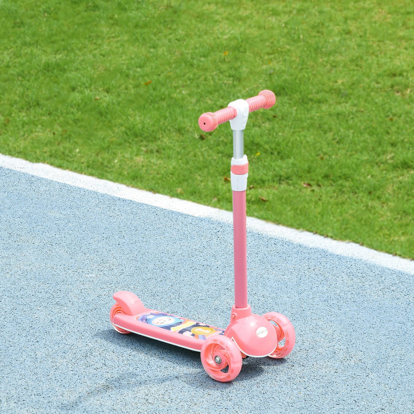 3 Wheel Kids Scooter, Toddler Kick Scooter with Adjustable Height, Rear-Fender Brake, LED Light, TPE Handlebar, Pink Kids Crystal