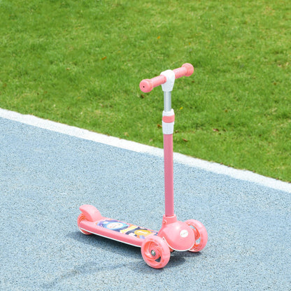 3 Wheel Kids Scooter, Toddler Kick Scooter with Adjustable Height, Rear-Fender Brake, LED Light, TPE Handlebar, Pink