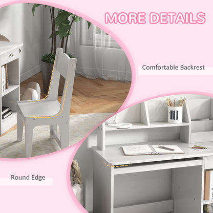 Kids Desk and Chair Set for 5-8 Year Old with Storage Study Table and Chair for Children White