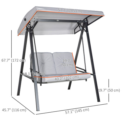 2-Seater Outdoor Porch Swing with Adjustable Canopy Patio Swing Chair for Garden Poolside Backyard in Grey