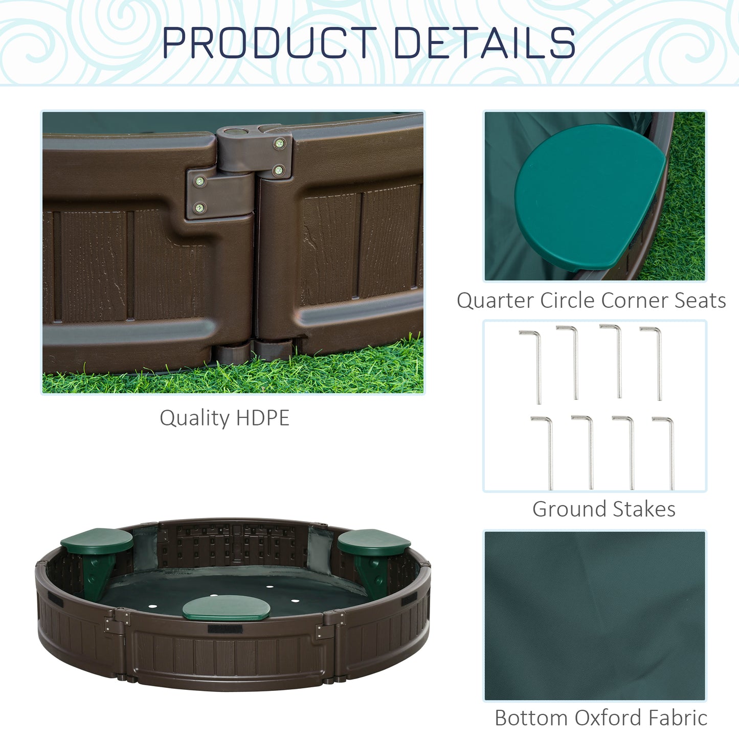 Round Sandbox for Kids Outdoor Play with Waterproof Canopy Bottom Liner Childrens Garden Playset Brown Kids Crystal