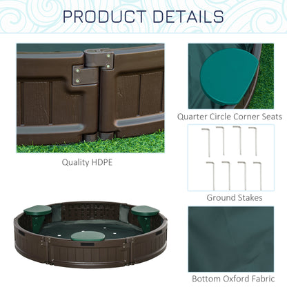 Round Sandbox for Kids Outdoor Play with Waterproof Canopy Bottom Liner Childrens Garden Playset Brown