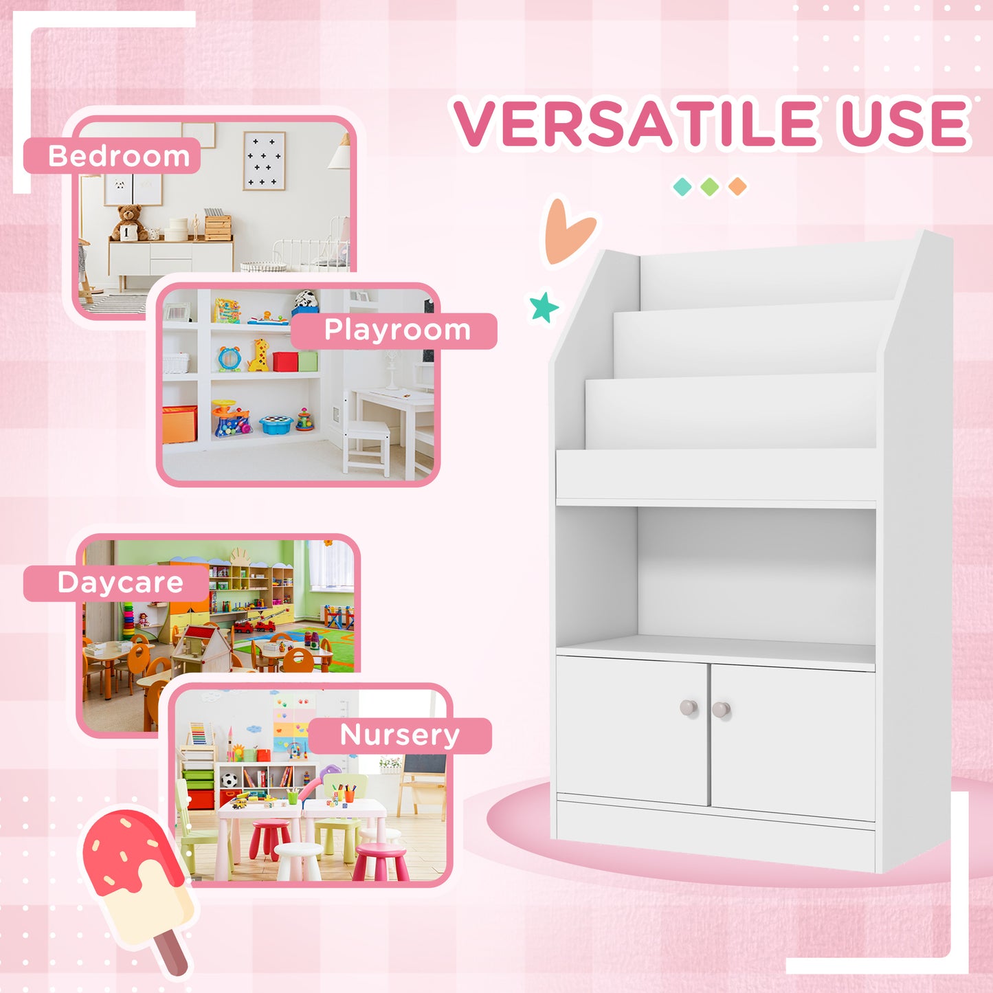 Toy Storage Organizer Shelf Kids Bookshelf for Bedroom Playroom Nursery White Kids Crystal