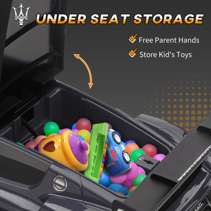 6V Maserati GT2 Licensed Electric Car for Kids, Ride on Car with Under Seat Storage, LED Headlights Music, Grey