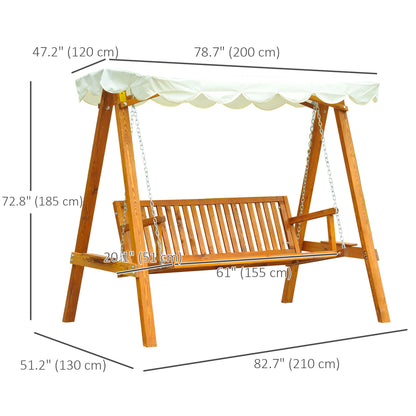 80" Patio Swing Chair with Canopy Outdoor Wooden Swing Bench Hammock for Garden, Poolside, Backyard