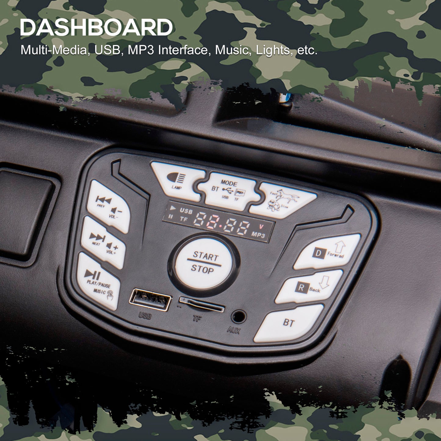 12V Kids Police Ride-On: 2-Seater SUV, Remote Control, Bluetooth, Camouflage Kids Crystal