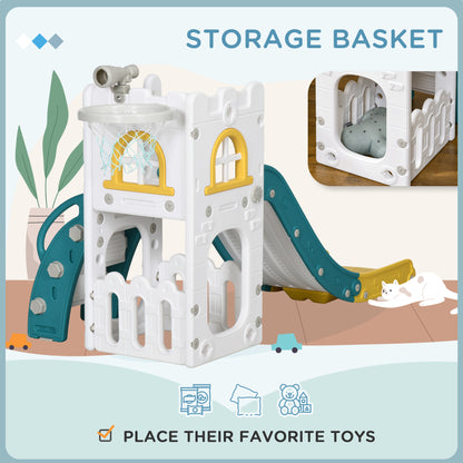 4 in 1 Toddler Slide with Basketball Hoop, Climber, Telescope, Storage Basket, for 1-3 Years Kids Indoor Use, Yellow