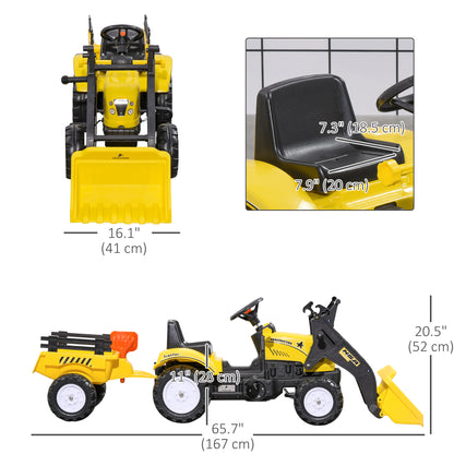 Front Loader Excavator Ride On Toy Pedal Control W/ 6 Wheels Controllable Bucket for 3-6 Years old