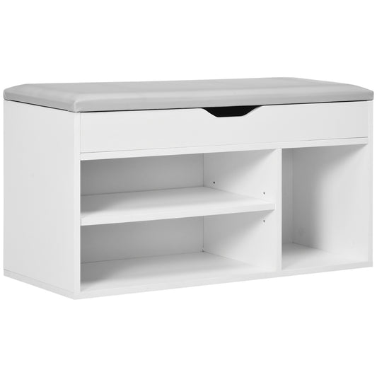 Entryway Shoe Serenity: Bench Rack Organizer with Cushioned PU Cover for Hallway, Bedroom, Living Room, White/Grey Kids Crystal