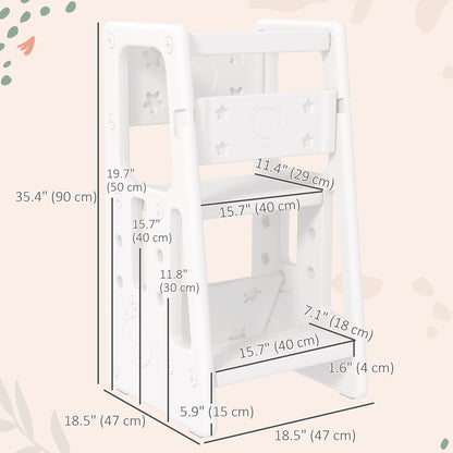 Adjustable Kids Step Stool, Toddler Kitchen Standing Tower with 3 Heights, White