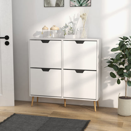 Shoe Storage Cabinet 4 Flip Drawers Adjustable Shelf Shoe Organizer 16 Pairs White Space Saving