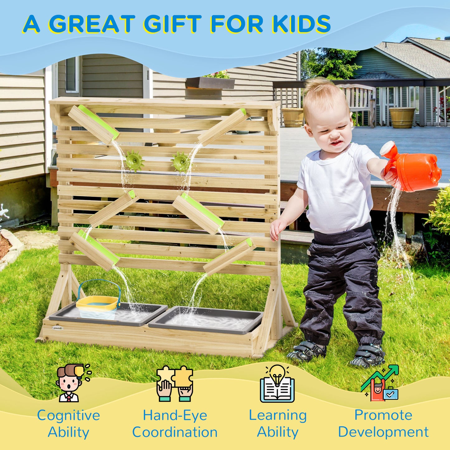 18Pcs Kids Running Water Sand Playset Outdoor Sinks Wooden Sensory Toys Colorful Accessories Kids Crystal
