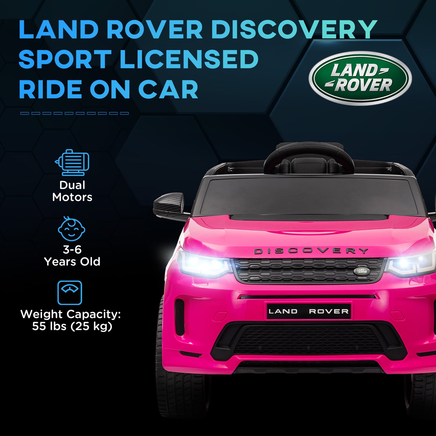Land Rover Discovery Sport Licensed 12V Ride on Car w/ Remote, Soft Start, LED Lights, Music Horn, Pink Kids Crystal