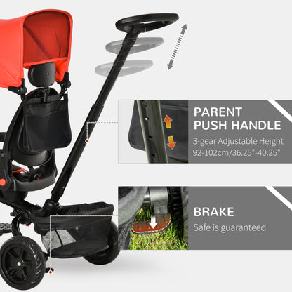 4-in-1 Baby Tricycle Stroller, Reversible Seat, Adjustable, Canopy, Safety Belt, Red - Versatile Outdoor Ride