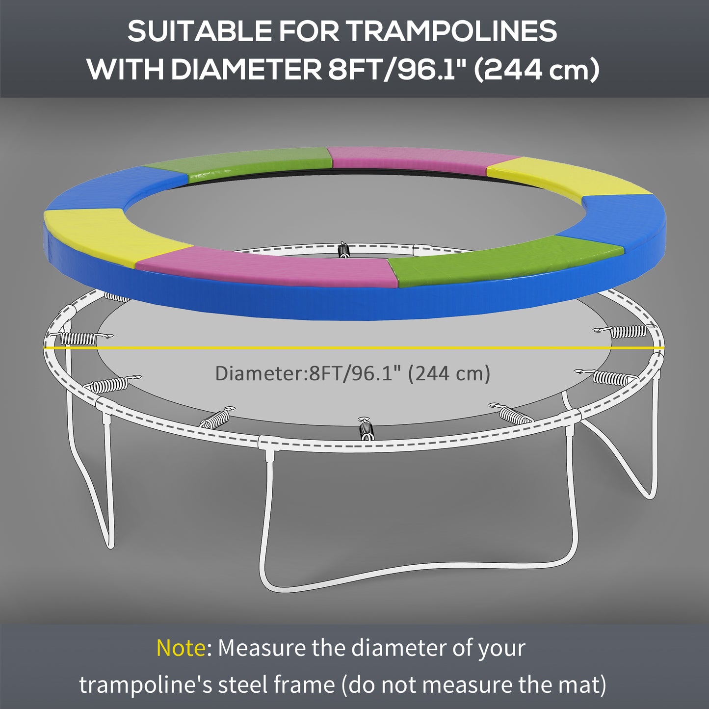 8FT Trampoline Spring Cover, Trampoline Pad Replacement, Waterproof and Tear-Resistant Multi-Colored Kids Crystal