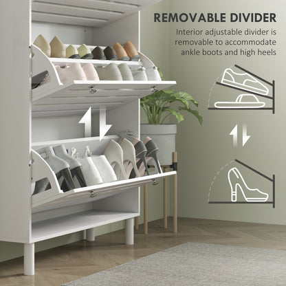 Narrow Shoe Storage Cabinet, 3 Flip Drawers, Adjustable Shelves, 24 Pairs Capacity, White
