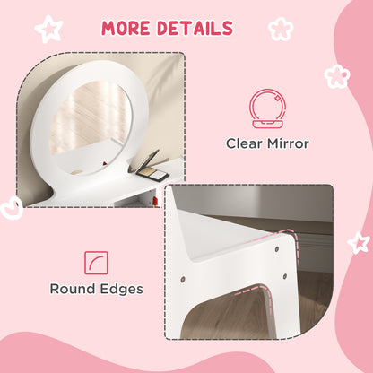 Kids Vanity Set, Children Makeup Table with Mirror, Stool and Storage Drawers, for Ages 3-8, White