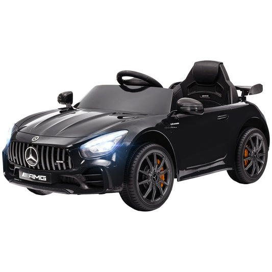 Mercedes-Benz AMG GTR Licensed 12V Battery Powered Kids Electric Car w/ Remote, Soft Start, Lights, Music Horn Black Kids Crystal