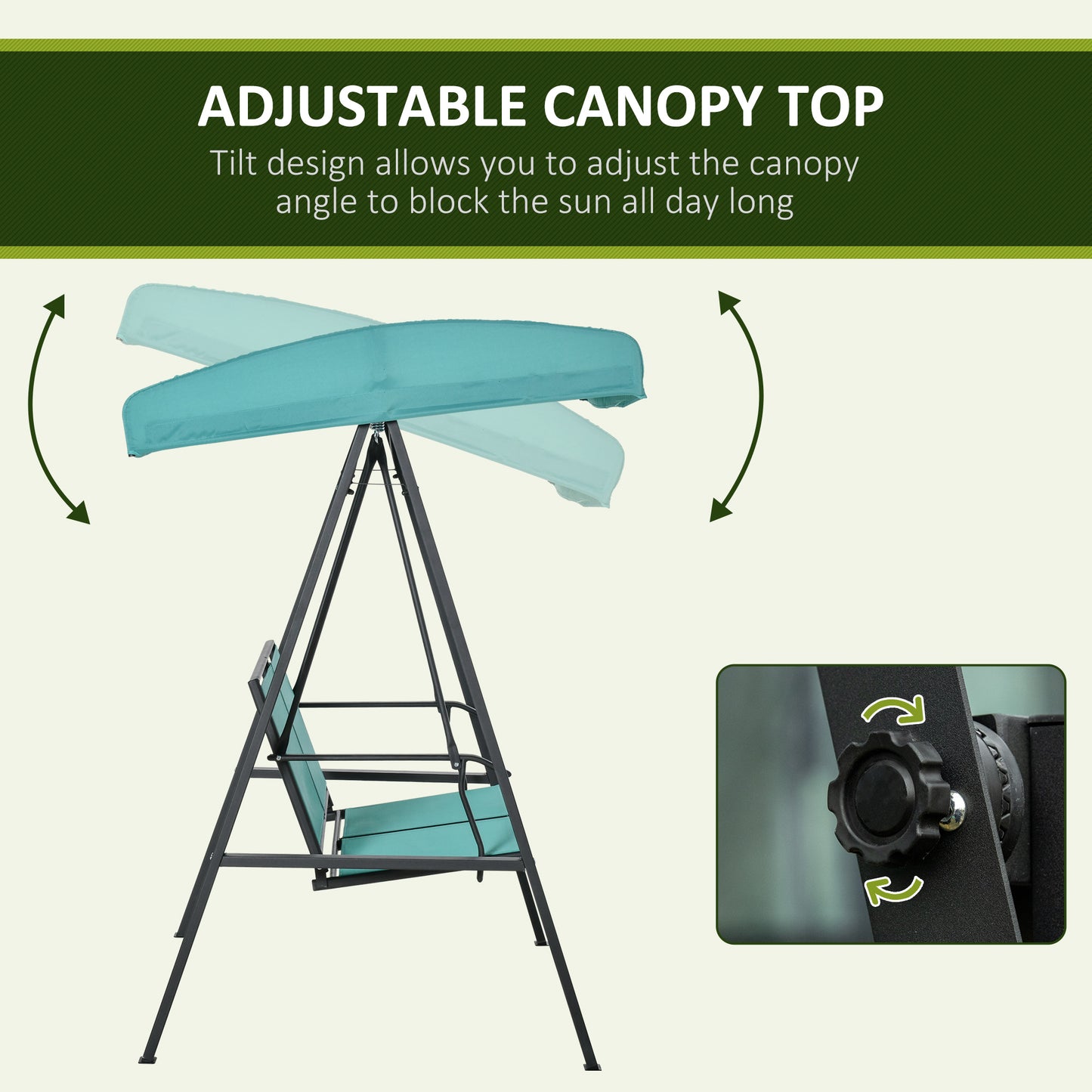 Outdoor 2-Person Patio Swing Chair Canopy with Adjustable Shade Mesh Seats Steel Frame Blue Kids Crystal