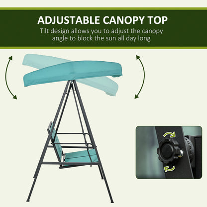 Outdoor 2-Person Patio Swing Chair Canopy with Adjustable Shade Mesh Seats Steel Frame Blue