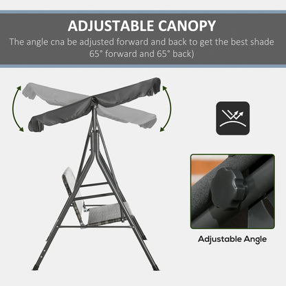 3 Seater Rattan Outdoor Patio Swing with Adjustable Canopy and Stand for Garden Porck Backyard, Grey