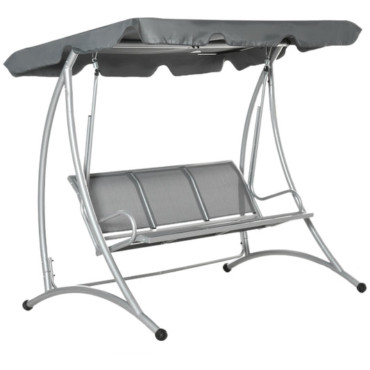 3 Person Patio Swing Seats with Adjustable Canopy Outdoor Swing Chair Bench for Garden, Poolside, Dark Grey
