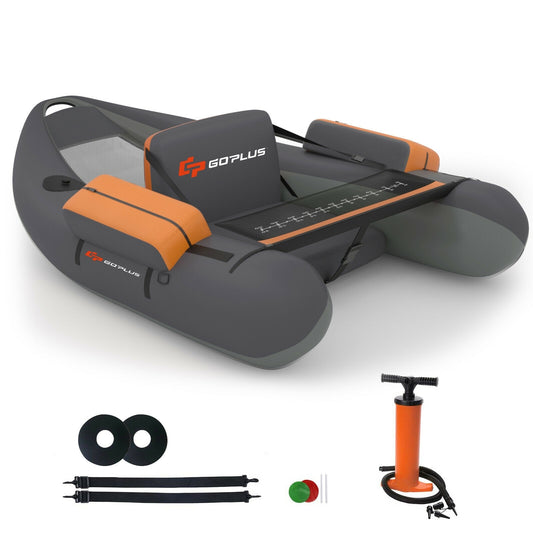 Inflatable Fishing Float Tube with Pump Storage Pockets and Fish Ruler-Gray Kids Crystal