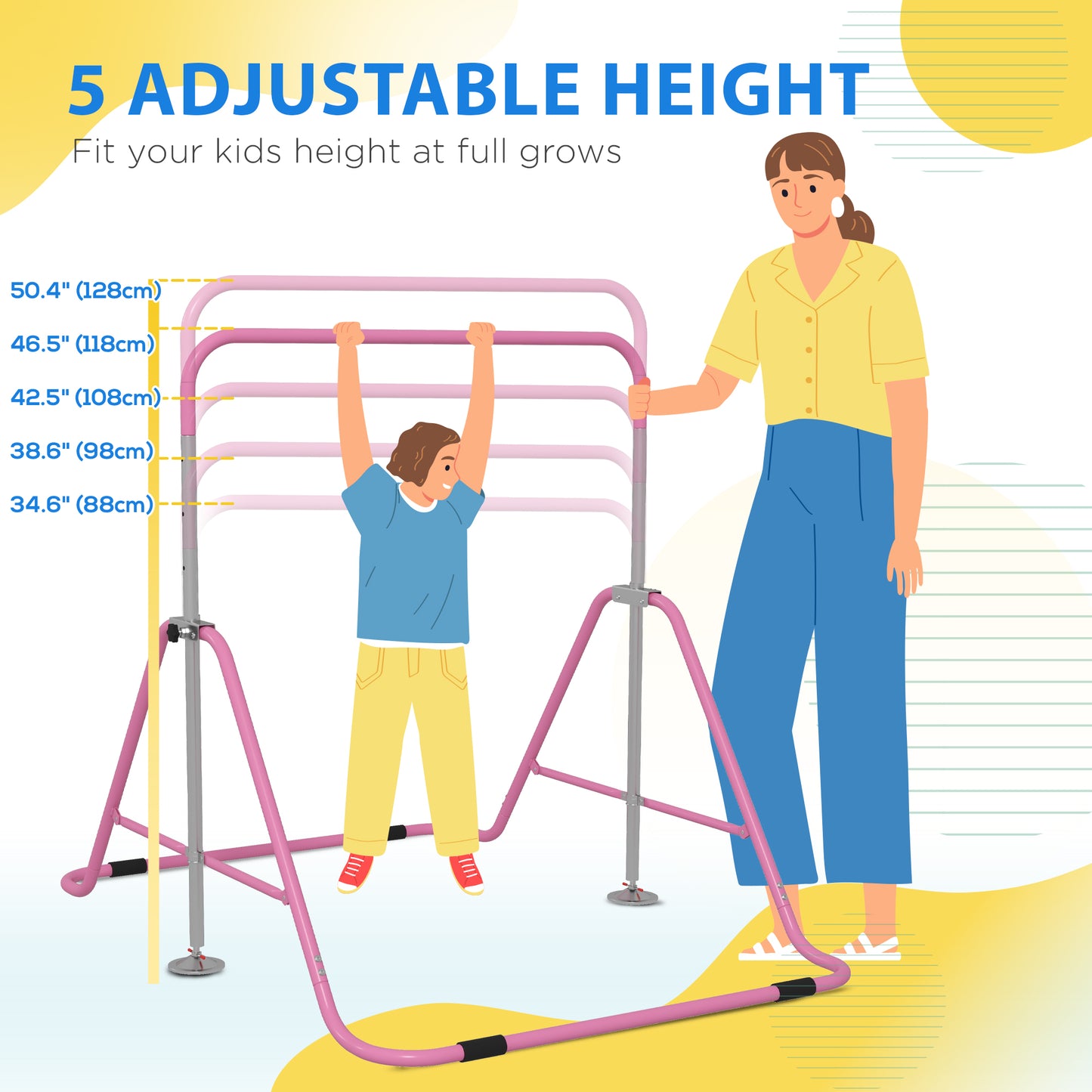 Foldable Gymnastics Bar for Kids, Expandable Gymnastics Equipment with Adjustable Height for Boys Girls, Pink Kids Crystal