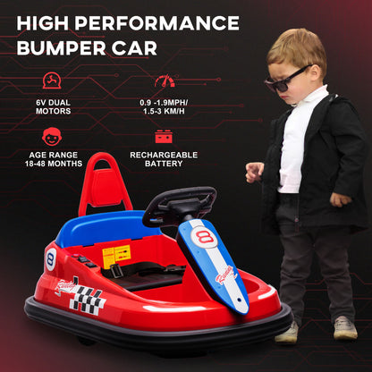 Kids Bumper Car: 6V Electric, 360° Spin, Twin Motors, Horn, Lights, Safety Belt, Red