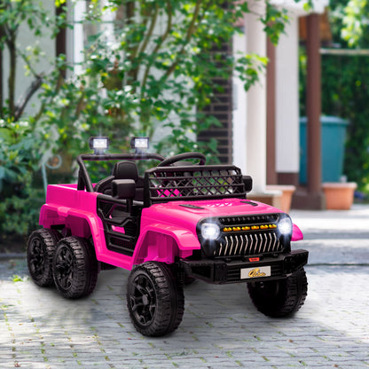 12V 4WD/2WD Kids Electric Car w/ Remote Control, Spring Suspension, Back Trailer, Light, Music, Soft Start, Pink