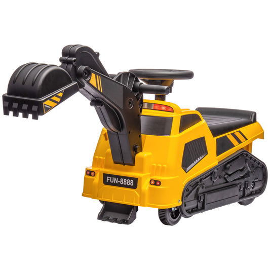 3 in 1 Kids Ride On Excavator Bulldozer Road Roller Pretend Play Construction Toy with Music Yellow for 18-48 Months Kids Crystal
